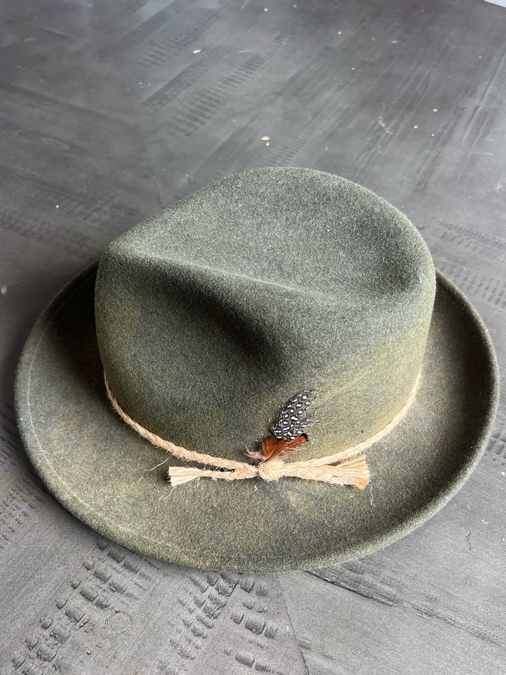 Goorin Bros. Rustic, Olive Wool Fedora Hat with Feather.